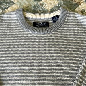 Chaps Gray Crewneck Sweater with Classic Stripes